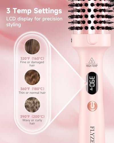 FLYZEMAA 1.5 Inch Heated Round Brush for Long Dry Hair – Thermal Brush Straightener with 3 Temp Settings, Anti-Scald Nylon Bristles, Blowout Brush for Curling & Volumizing (Pink) Avelisse