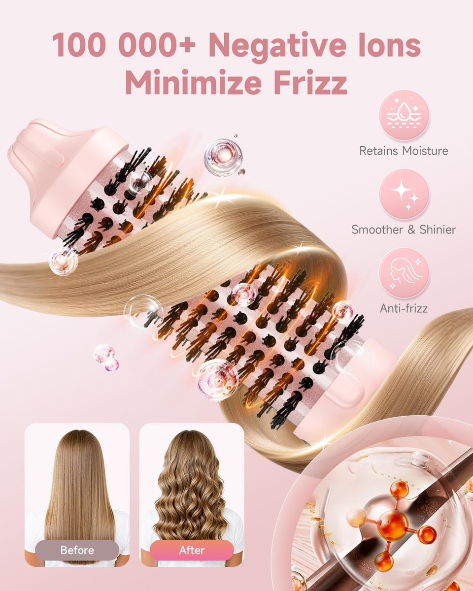 FLYZEMAA 1.5 Inch Heated Round Brush for Long Dry Hair – Thermal Brush Straightener with 3 Temp Settings, Anti-Scald Nylon Bristles, Blowout Brush for Curling & Volumizing (Pink) Avelisse