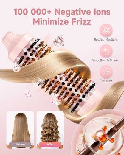 FLYZEMAA 1.5 Inch Heated Round Brush for Long Dry Hair – Thermal Brush Straightener with 3 Temp Settings, Anti-Scald Nylon Bristles, Blowout Brush for Curling & Volumizing (Pink) Avelisse