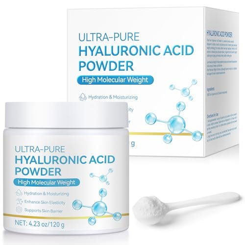 Pure Hyaluronic Acid Serum Powder for Skin & Face, 120g High Molecular Weight Anti-Aging HA Powder, Water Soluble, Gluten Free, Non-GMO – Includes Scoop Avelisse
