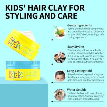 SEVICH Kids Hair Styling Pomade - Gentle Styling Clay for Toddlers & Kids, Water-Soluble, Long-Lasting Hold, Plant-Based, Sensitive Scalp Safe, 80g Avelisse