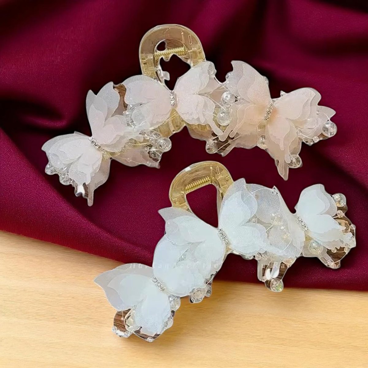 KEMMINTVN Set of 2 Elegant Butterfly Hair Clips - Pearl Decorated Crab Claw Hairpins for Women, White Wedding Hair Accessories, 4.92 x 2.55 Inches - görsel 10