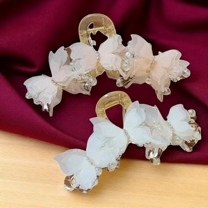 KEMMINTVN Set of 2 Elegant Butterfly Hair Clips - Pearl Decorated Crab Claw Hairpins for Women, White Wedding Hair Accessories, 4.92 x 2.55 Inches