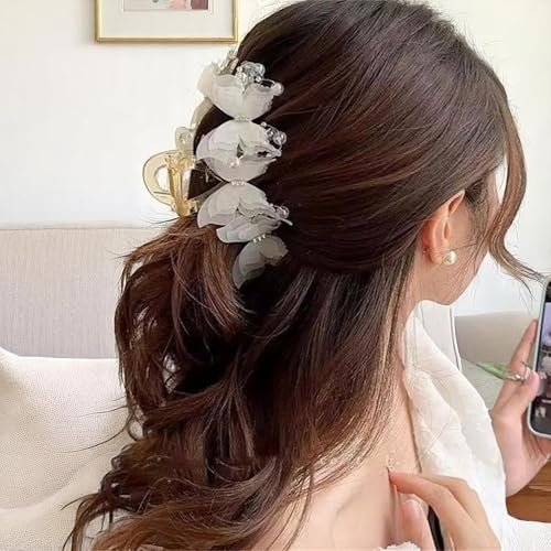 KEMMINTVN Set of 2 Elegant Butterfly Hair Clips - Pearl Decorated Crab Claw Hairpins for Women, White Wedding Hair Accessories, 4.92 x 2.55 Inches - görsel 15