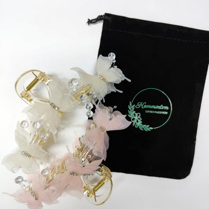 KEMMINTVN Set of 2 Elegant Butterfly Hair Clips - Pearl Decorated Crab Claw Hairpins for Women, White Wedding Hair Accessories, 4.92 x 2.55 Inches