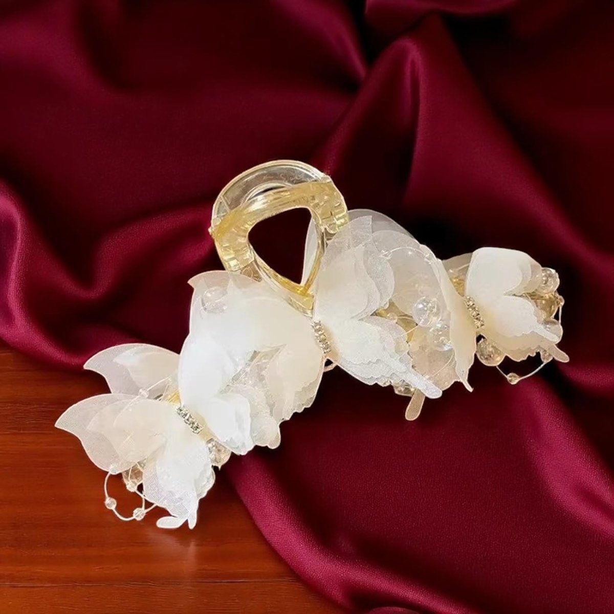 KEMMINTVN Set of 2 Elegant Butterfly Hair Clips - Pearl Decorated Crab Claw Hairpins for Women, White Wedding Hair Accessories, 4.92 x 2.55 Inches - görsel 12