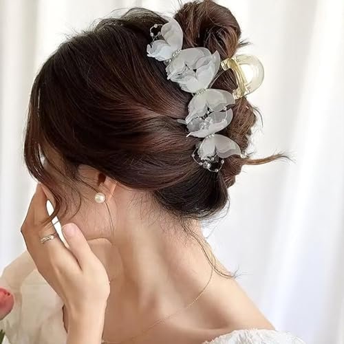 KEMMINTVN Set of 2 Elegant Butterfly Hair Clips - Pearl Decorated Crab Claw Hairpins for Women, White Wedding Hair Accessories, 4.92 x 2.55 Inches - görsel 5