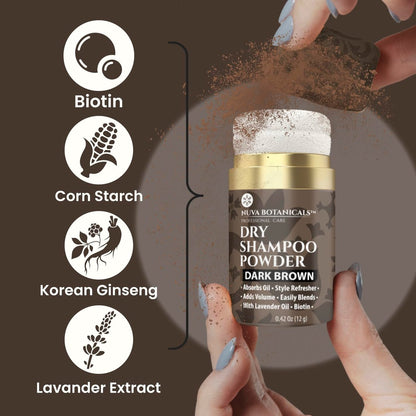 Nuva Botanicals Dark Brown Non-Aerosol Dry Shampoo Powder with Biotin, Lavender Extract & Korean Ginseng - Volumizing Travel Size (0.42 oz)