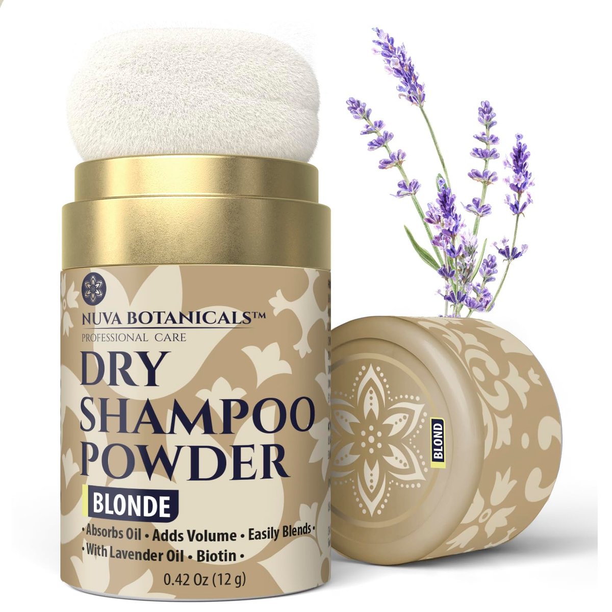 Nuva Botanicals Blonde Non Aerosol Dry Shampoo Powder with Biotin - Lavender Extract and Korean Ginseng - Volumizing Travel Size (0.42 oz) - görsel 1