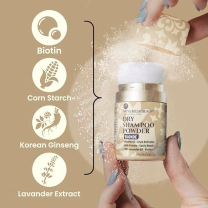 Nuva Botanicals Blonde Non Aerosol Dry Shampoo Powder with Biotin - Lavender Extract and Korean Ginseng - Volumizing Travel Size (0.42 oz)