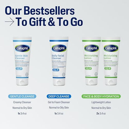 CETAPHIL Skincare Gift Set & Travel Companion for Sensitive Skin | Gentle Skin Cleanser, Daily Facial Cleanser, 2 x Moisturizing Lotion | TSA Approved | Dermatologist Recommended Brand