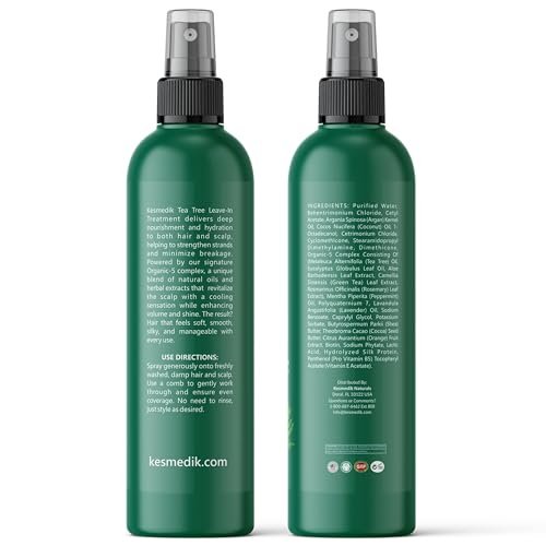 KESMEDIK Tea Tree Rosemary Leave In Conditioner - Detangler Spray for Frizz Control, Anti Dandruff & Itchy Scalp Relief - Paraben & Sulfate Free - 8 Fl Oz Avelisse