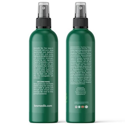 KESMEDIK Tea Tree Rosemary Leave In Conditioner - Detangler Spray for Frizz Control, Anti Dandruff & Itchy Scalp Relief - Paraben & Sulfate Free - 8 Fl Oz Avelisse