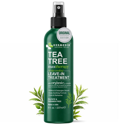 KESMEDIK Tea Tree Rosemary Leave In Conditioner - Detangler Spray for Frizz Control, Anti Dandruff & Itchy Scalp Relief - Paraben & Sulfate Free - 8 Fl Oz Avelisse
