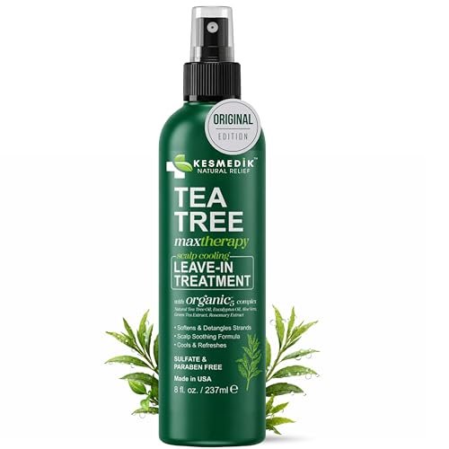 KESMEDIK Tea Tree Rosemary Leave In Conditioner - Detangler Spray for Frizz Control, Anti Dandruff & Itchy Scalp Relief - Paraben & Sulfate Free - 8 Fl Oz Avelisse