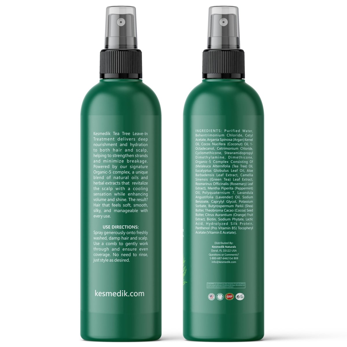 KESMEDIK Tea Tree Rosemary Leave In Conditioner - Detangler Spray for Frizz Control, Anti Dandruff & Itchy Scalp Relief - Paraben & Sulfate Free - 8 Fl Oz Avelisse