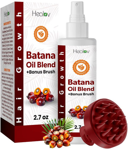 Batana Oil Hair Growth Spray with Scalp Massager – Natural Treatment for Hair Loss, Thinning, Bald Spots, Breakage – Strengthening, Thickening, Volumizing Serum for All Hair Types