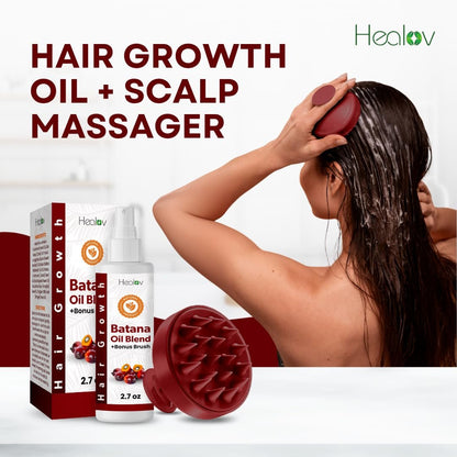 Batana Oil Hair Growth Spray with Scalp Massager – Natural Treatment for Hair Loss, Thinning, Bald Spots, Breakage – Strengthening, Thickening, Volumizing Serum for All Hair Types