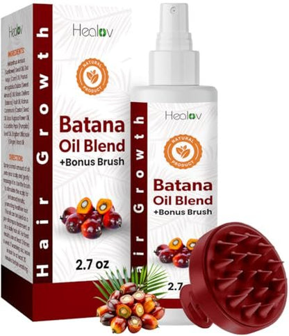 Batana Oil Hair Growth Spray with Scalp Massager – Natural Treatment for Hair Loss, Thinning, Bald Spots, Breakage – Strengthening, Thickening, Volumizing Serum for All Hair Types