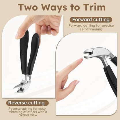 Upgrade Big Long Handled Toenail Clippers for Thick Nails for Seniors - Slanted Angled Head Large Toe Nail Clippers with Catcher, Wide Opening Sharp Precision Finger Nail Cutter for Men Women