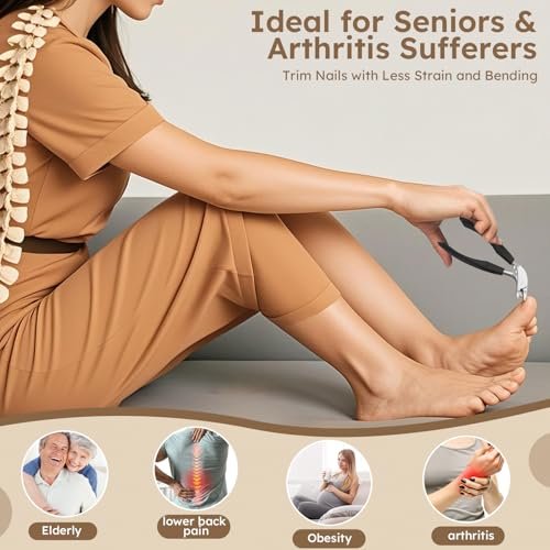 Upgrade Big Long Handled Toenail Clippers for Thick Nails for Seniors - Slanted Angled Head Large Toe Nail Clippers with Catcher, Wide Opening Sharp Precision Finger Nail Cutter for Men Women - görsel 4