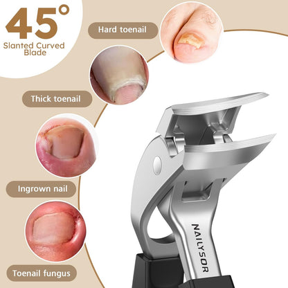 Upgrade Big Long Handled Toenail Clippers for Thick Nails for Seniors - Slanted Angled Head Large Toe Nail Clippers with Catcher, Wide Opening Sharp Precision Finger Nail Cutter for Men Women