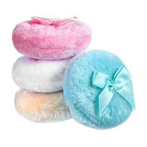 WJIAAA Large Fluffy Body Powder Puff - 4 Pack, 3.5 Inch Soft Reusable Round Loose Puff for Adults (4 Colors) - görsel 2
