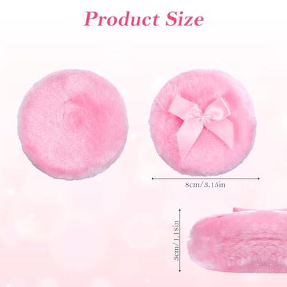 WJIAAA Large Fluffy Body Powder Puff - 4 Pack, 3.5 Inch Soft Reusable Round Loose Puff for Adults (4 Colors)
