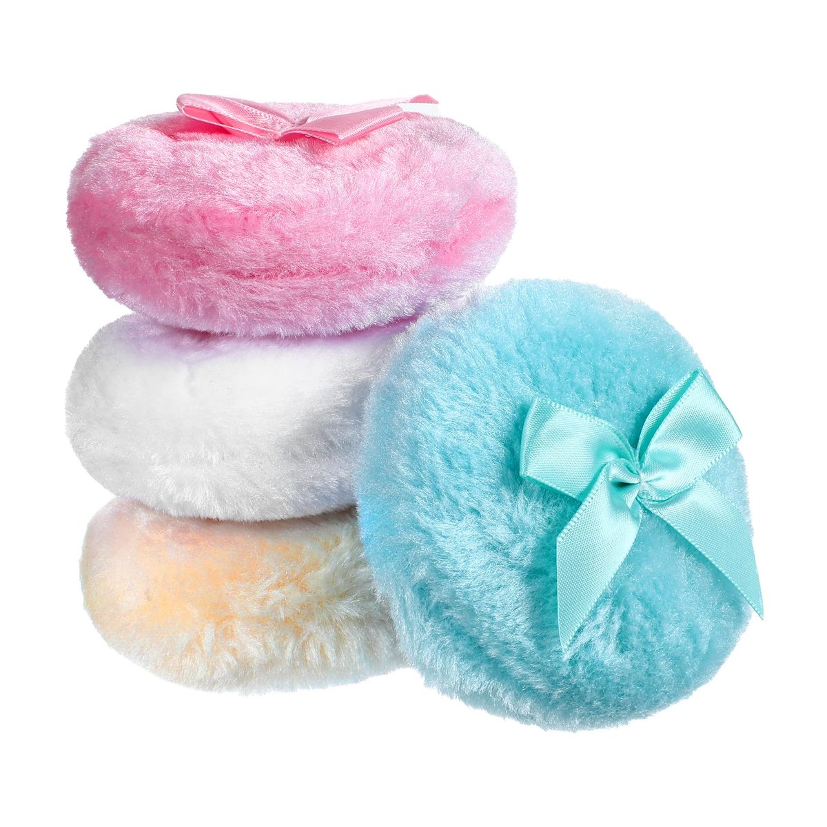 WJIAAA Large Fluffy Body Powder Puff - 4 Pack, 3.5 Inch Soft Reusable Round Loose Puff for Adults (4 Colors) - görsel 1