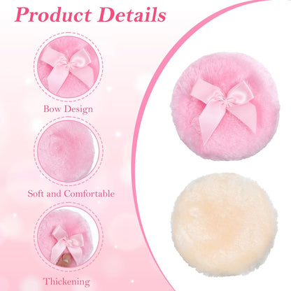 WJIAAA Large Fluffy Body Powder Puff - 4 Pack, 3.5 Inch Soft Reusable Round Loose Puff for Adults (4 Colors)