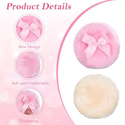 WJIAAA Large Fluffy Body Powder Puff - 4 Pack, 3.5 Inch Soft Reusable Round Loose Puff for Adults (4 Colors)