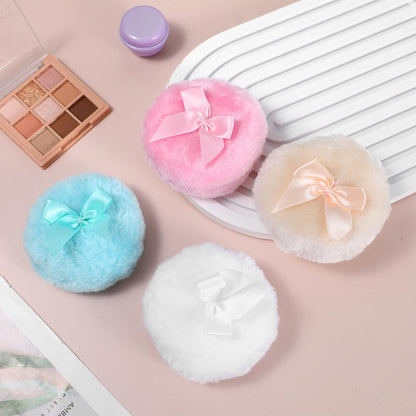 WJIAAA Large Fluffy Body Powder Puff - 4 Pack, 3.5 Inch Soft Reusable Round Loose Puff for Adults (4 Colors)
