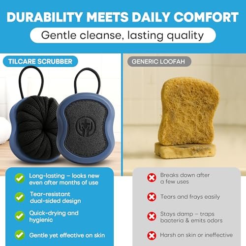 Tilcare 2-Pack High Foaming Body Scrubber Exfoliator for Men and Women, Ergonomic Shower Scrub, Deep Exfoliating Travel Bath Brush Loofah, Durable Skin Wash Tool (Blue, Coir) - görsel 10
