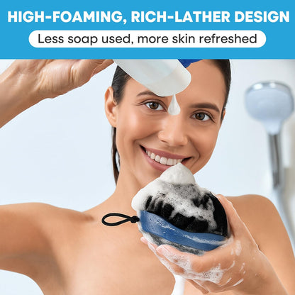 Tilcare 2-Pack High Foaming Body Scrubber Exfoliator for Men and Women, Ergonomic Shower Scrub, Deep Exfoliating Travel Bath Brush Loofah, Durable Skin Wash Tool (Blue, Coir)