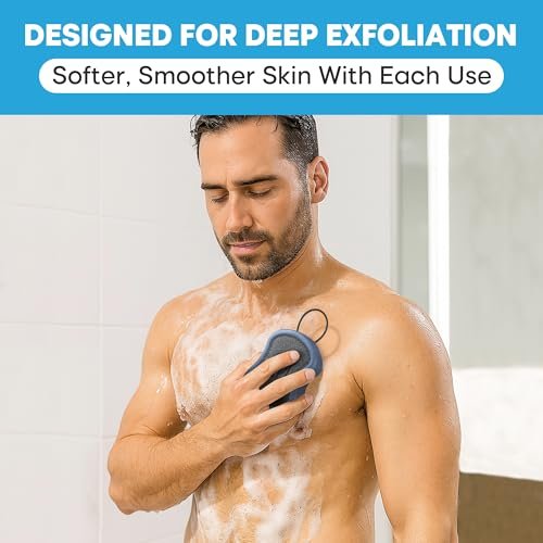 Tilcare 2-Pack High Foaming Body Scrubber Exfoliator for Men and Women, Ergonomic Shower Scrub, Deep Exfoliating Travel Bath Brush Loofah, Durable Skin Wash Tool (Blue, Coir) - görsel 4