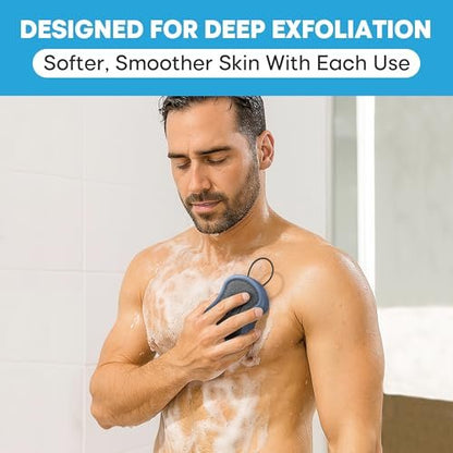 Tilcare 2-Pack High Foaming Body Scrubber Exfoliator for Men and Women, Ergonomic Shower Scrub, Deep Exfoliating Travel Bath Brush Loofah, Durable Skin Wash Tool (Blue, Coir)