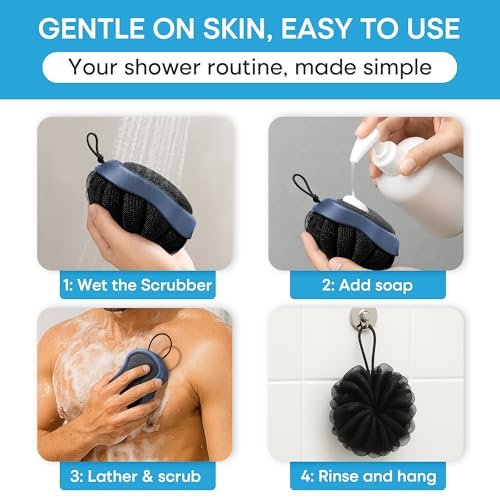 Tilcare 2-Pack High Foaming Body Scrubber Exfoliator for Men and Women, Ergonomic Shower Scrub, Deep Exfoliating Travel Bath Brush Loofah, Durable Skin Wash Tool (Blue, Coir) - görsel 14