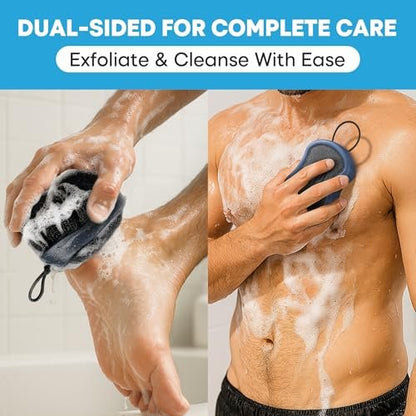 Tilcare 2-Pack High Foaming Body Scrubber Exfoliator for Men and Women, Ergonomic Shower Scrub, Deep Exfoliating Travel Bath Brush Loofah, Durable Skin Wash Tool (Blue, Coir)