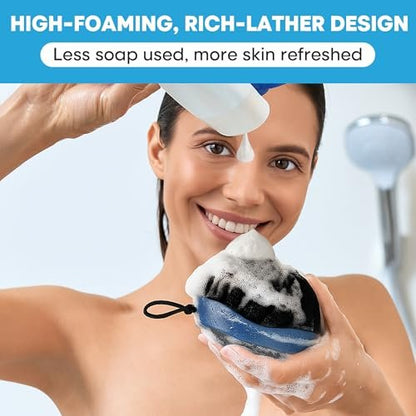 Tilcare 2-Pack High Foaming Body Scrubber Exfoliator for Men and Women, Ergonomic Shower Scrub, Deep Exfoliating Travel Bath Brush Loofah, Durable Skin Wash Tool (Blue, Coir)