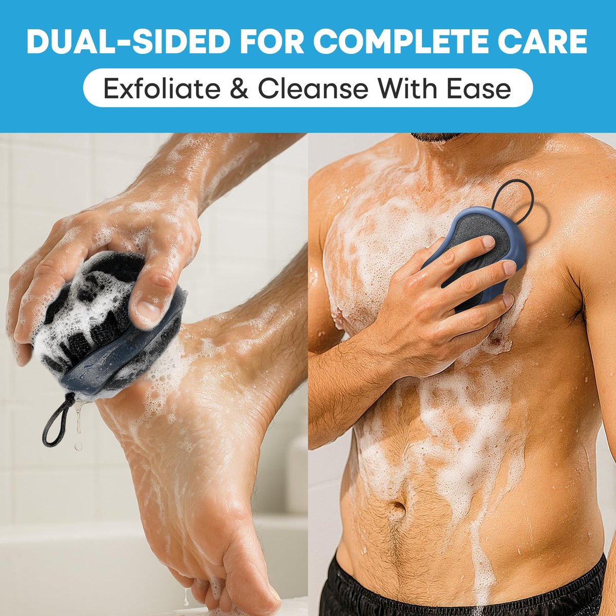 Tilcare 2-Pack High Foaming Body Scrubber Exfoliator for Men and Women, Ergonomic Shower Scrub, Deep Exfoliating Travel Bath Brush Loofah, Durable Skin Wash Tool (Blue, Coir) - görsel 5