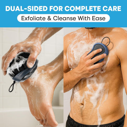 Tilcare 2-Pack High Foaming Body Scrubber Exfoliator for Men and Women, Ergonomic Shower Scrub, Deep Exfoliating Travel Bath Brush Loofah, Durable Skin Wash Tool (Blue, Coir)