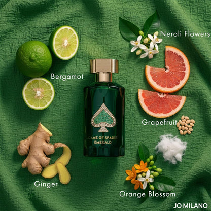 Jo Milano Game of Spades Emerald Parfum Spray – Unisex Warm Citrusy Fragrance 3.0 oz Avelisse