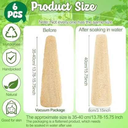 ZhouBoat 6 Pack Natural Loofah Sponge 15.7 Inch - Organic Exfoliating Sponge for Kitchen, Bath & Body Scrub Avelisse