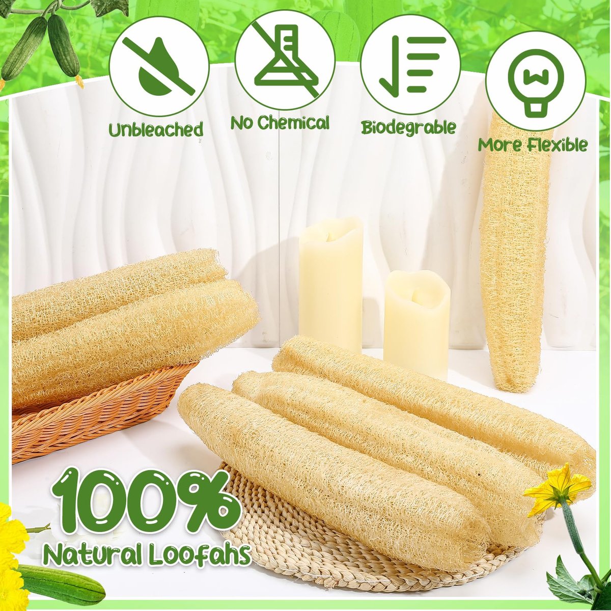 ZhouBoat 6 Pack Natural Loofah Sponge 15.7 Inch - Organic Exfoliating Sponge for Kitchen, Bath & Body Scrub Avelisse