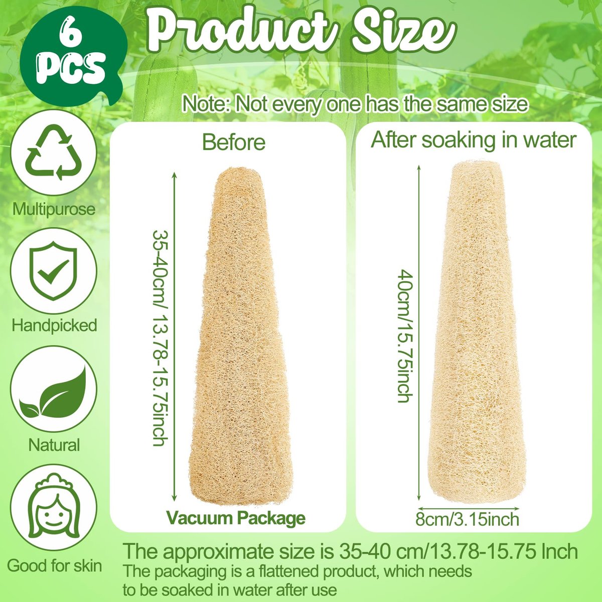 ZhouBoat 6 Pack Natural Loofah Sponge 15.7 Inch - Organic Exfoliating Sponge for Kitchen, Bath & Body Scrub Avelisse