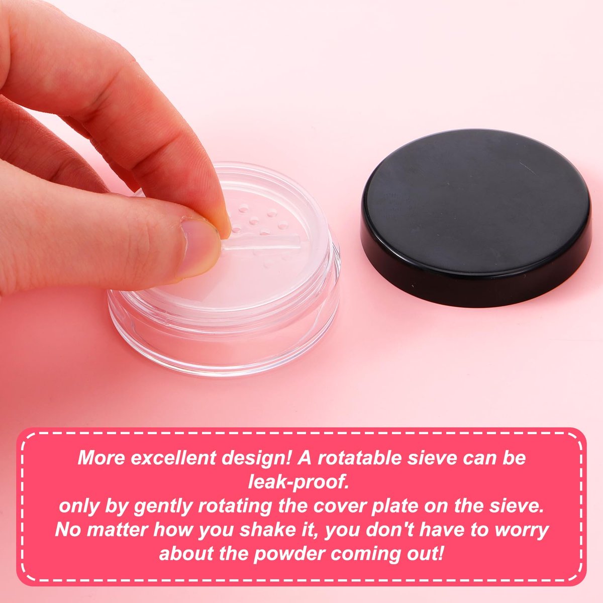 3 Pack 10ml Black Plastic Refillable Loose Powder Containers with Rotatable Sifter & Leakproof Lid - görsel 7