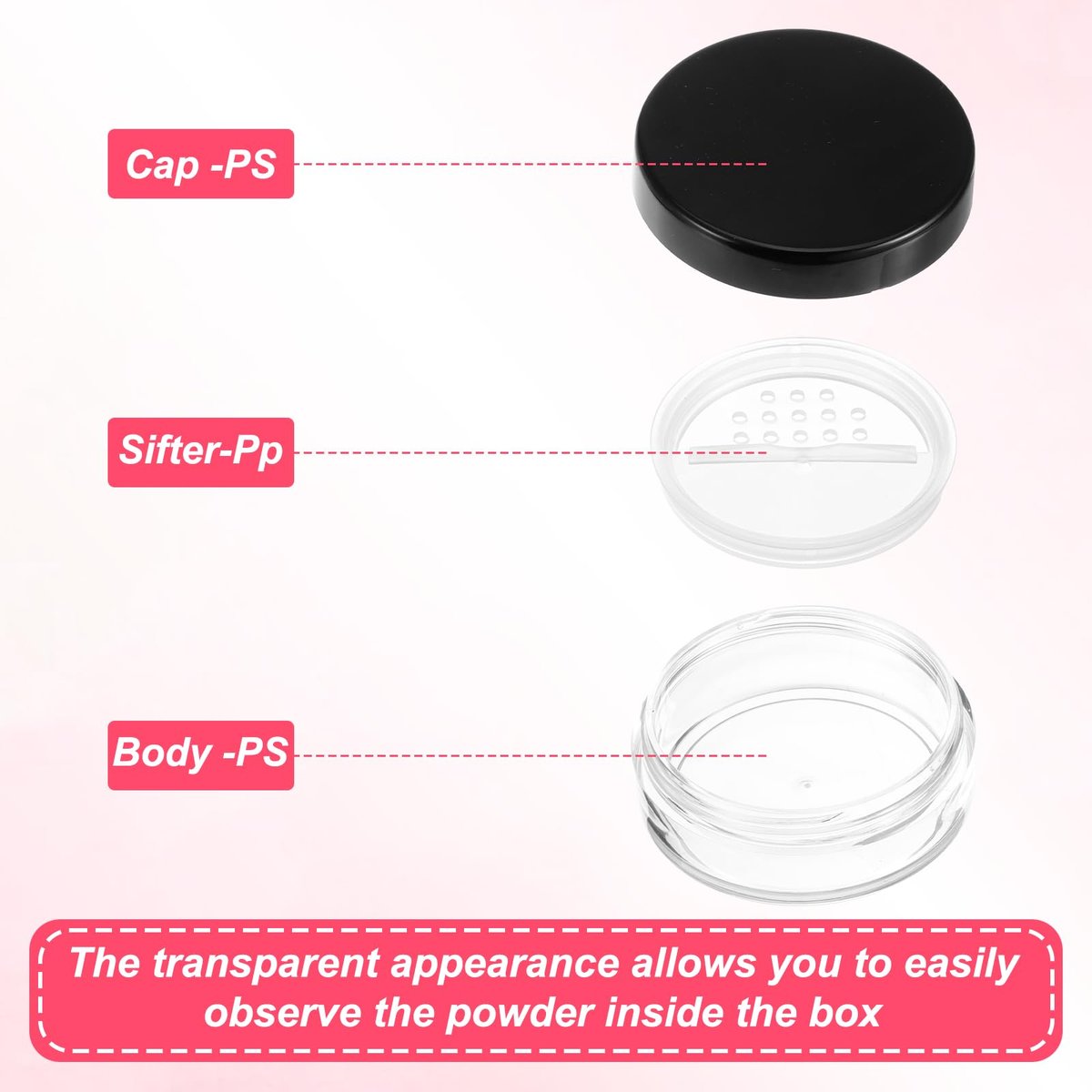 3 Pack 10ml Black Plastic Refillable Loose Powder Containers with Rotatable Sifter & Leakproof Lid - görsel 5