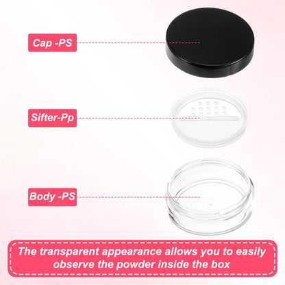 3 Pack 10ml Black Plastic Refillable Loose Powder Containers with Rotatable Sifter & Leakproof Lid