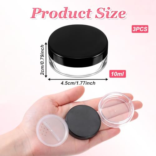 3 Pack 10ml Black Plastic Refillable Loose Powder Containers with Rotatable Sifter & Leakproof Lid - görsel 4