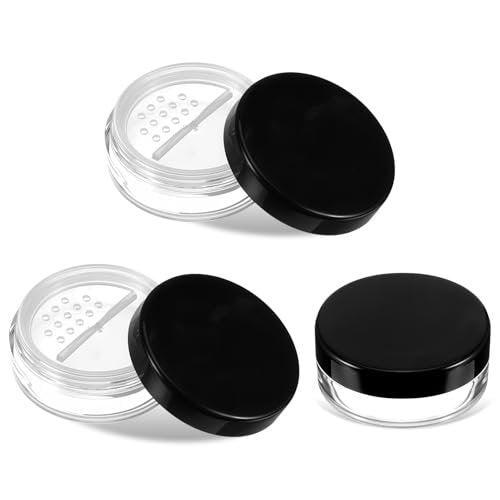 3 Pack 10ml Black Plastic Refillable Loose Powder Containers with Rotatable Sifter & Leakproof Lid - görsel 2